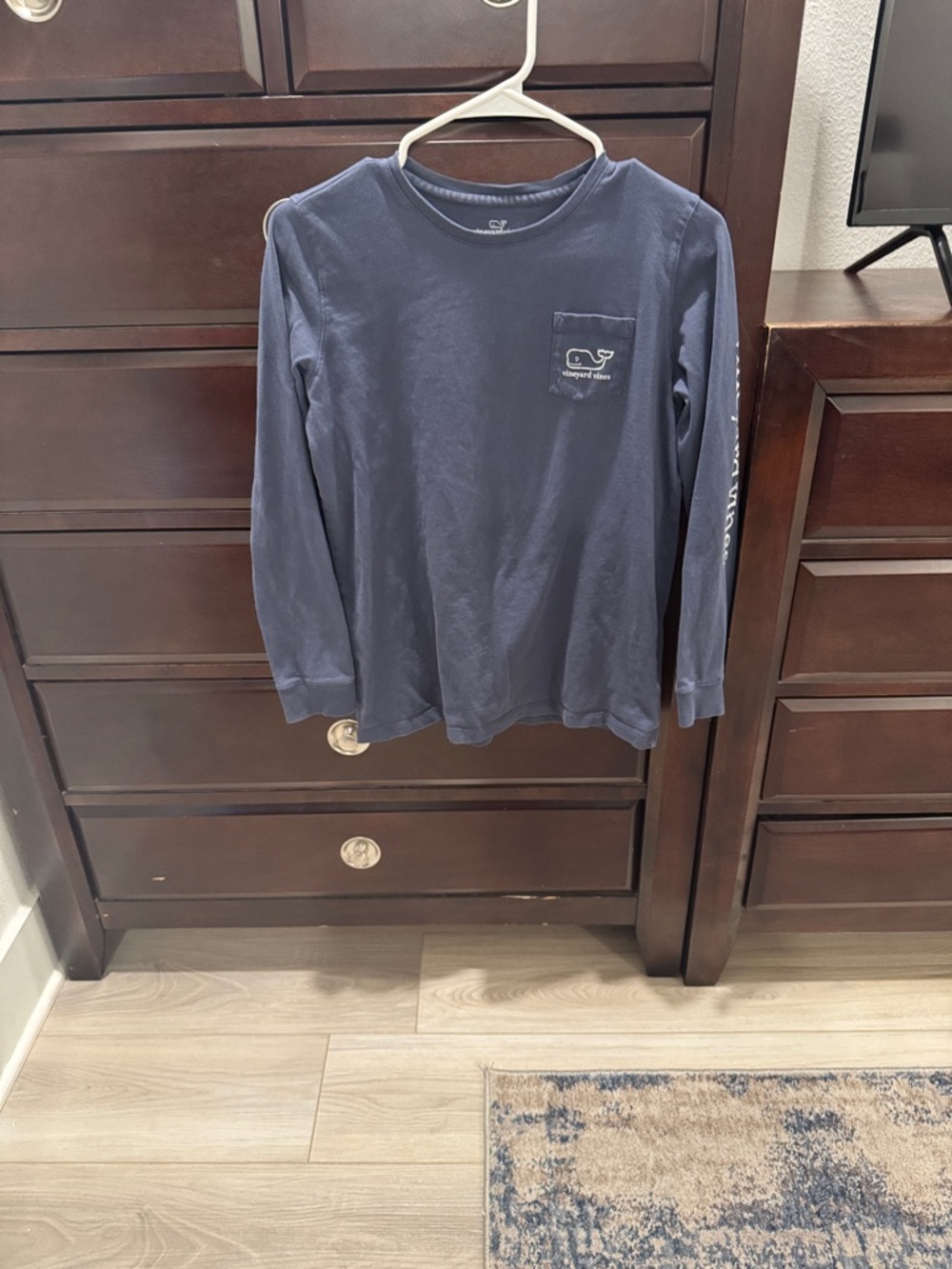 Vineyard Vines Navy Long Sleeve Pocket Tee with Sleeve Logo